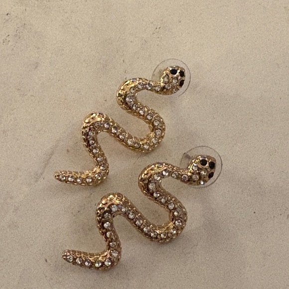 Jewelry - Gold Snake Earrings with Rhinestones